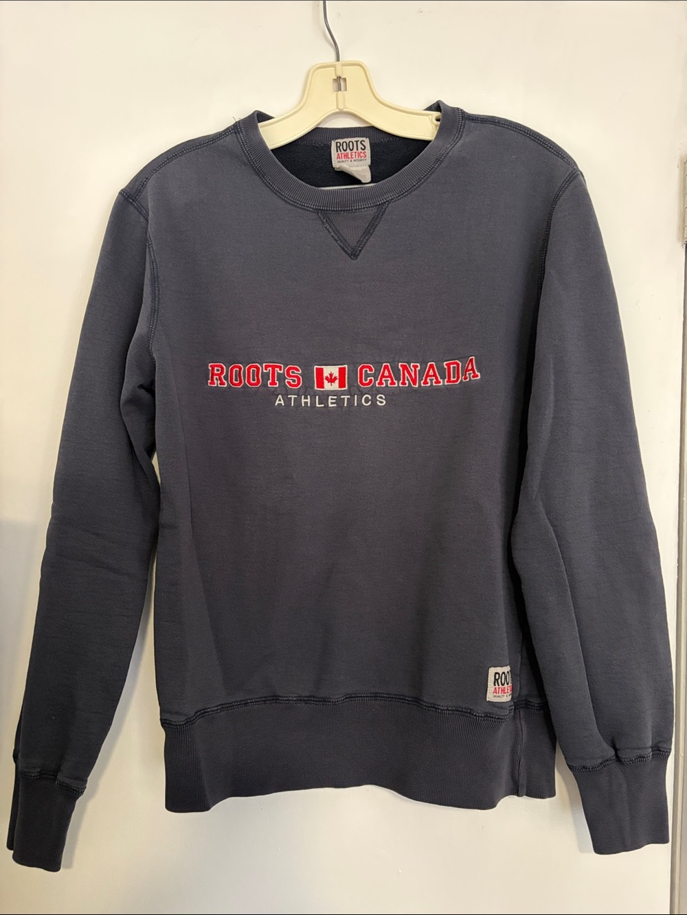Roots Navy Crewneck Sweater with Red Canada Logo
